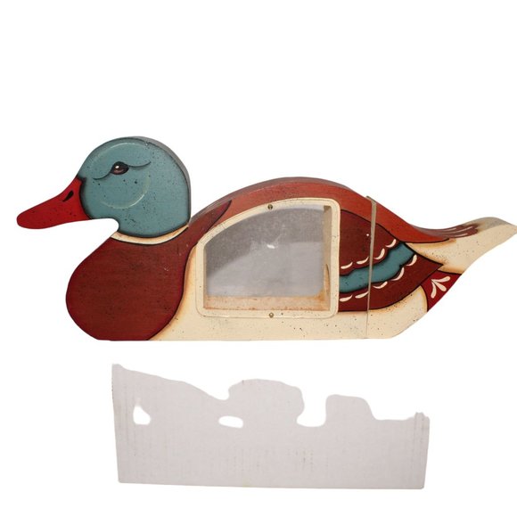 Vintage Handmade Hand Painted Mallard Duck Clear Sides Coin Money Piggy Bank - Picture 2 of 11